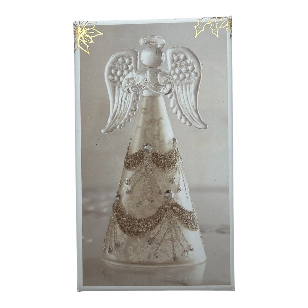 PIER 1 IMPORTS GLASS Guardian ANGEL GLITTER TEXTURE WINGS 4.75"H Box